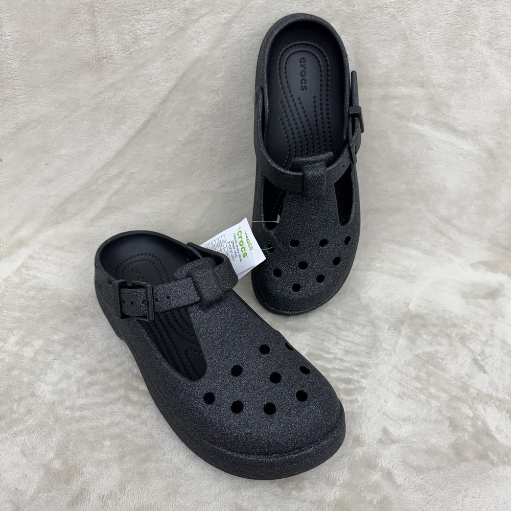 Crocs Classic Mary Jane Glitter Clog Black M6 W8 NWT 210737-001 NWOB